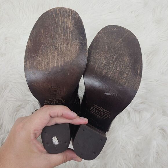 Bed Stu Occam Wedge Caged Sandals Sz 8 Teak Rustic Leather Peep Heels - Picture 8 of 10